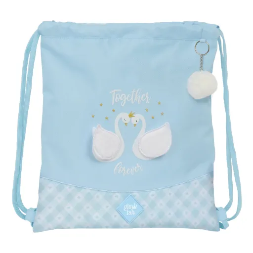 Saco Mochila com Cordas Glow Lab Cisnes Azul 35 x 40 x 1 cm