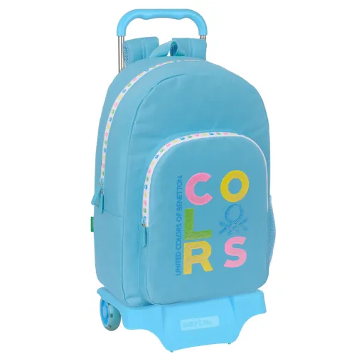 Mochila Escolar com Rodas Benetton Spring Azul Celeste 30 x 46 x 14 cm