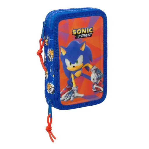 Estojo Duplo Sonic Prime Azul 12.5 x 19.5 x 4 cm 28 Peças