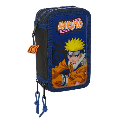 Estojo Triplo Naruto Ninja Azul Preto 12,5 x 19,5 x 5,5 cm 36 Peças