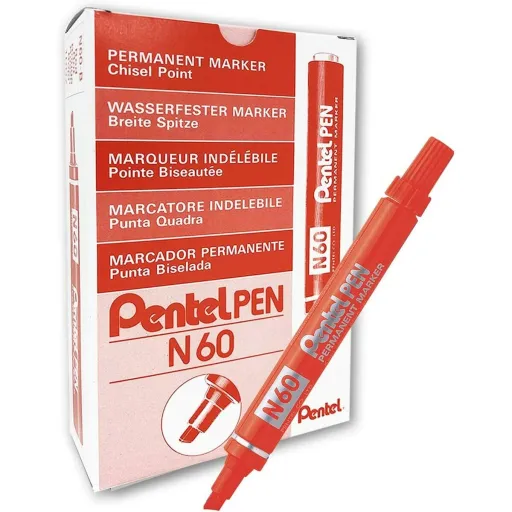 Rotulador Permanente Pentel N60 Vermelho 12 Peças