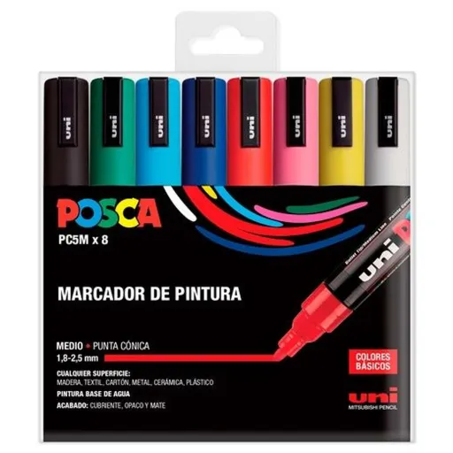 Conjunto de Canetas de Feltro Uni-Ball POSCA Basic PC-5M Multicolor 8 Peças (8 Unidades)