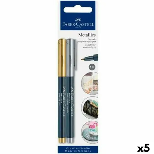 Conjunto de Canetas de Feltro Faber-Castell Creative Studio Metallics Dourado Metal (5 Unidades)