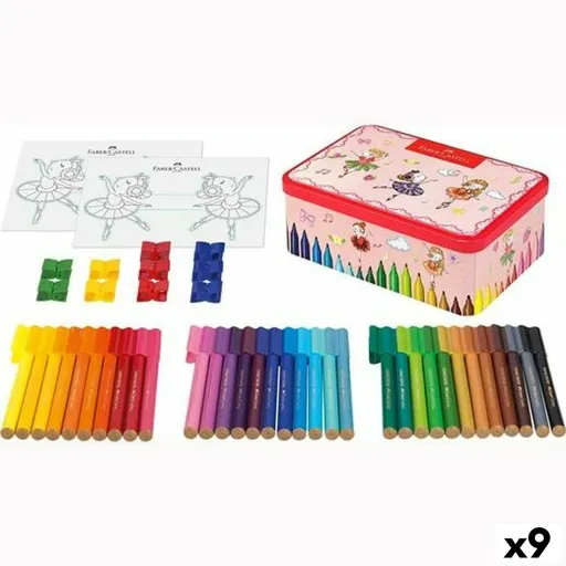 Conjunto de Canetas de Feltro Faber-Castell Connector Caixa de Metal Bailarina Multicolor (9 Unidades)