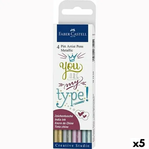 Conjunto de Canetas de Feltro Faber-Castell Pitt Artist Metalizado Estojo (5 Unidades)