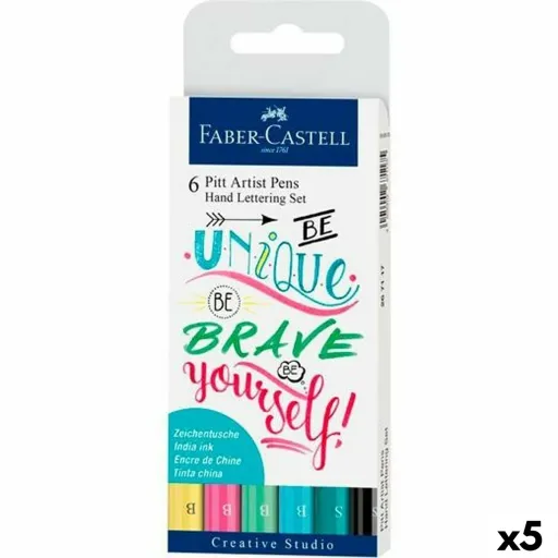 Conjunto de Canetas de Feltro Faber-Castell Pitt Artist Caligrafia Estojo Pastel (5 Unidades)