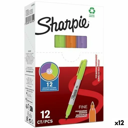 Rotulador Permanente Sharpie Verde Roxo Laranja (12 Unidades)