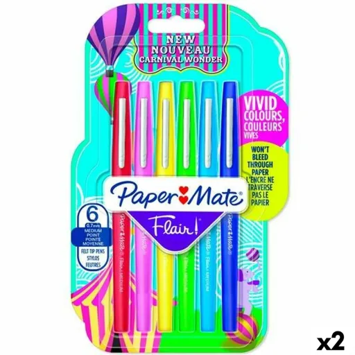 Conjunto de Canetas de Feltro Paper Mate Flair Multicolor 6 Peças (2 Unidades)