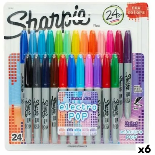 Conjunto de Canetas de Feltro Sharpie Electro Pop Multicolor 24 Peças 1 mm (6 Unidades)