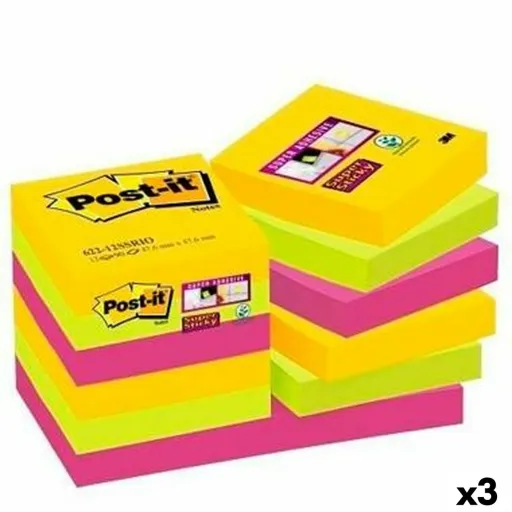 Conjunto de Notas Adesivas Post-it Super Sticky Multicolor 47,6 x 47,6 mm (3 Unidades)