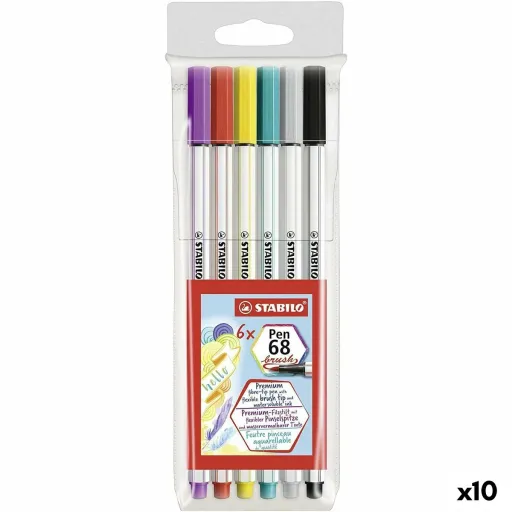 Conjunto de Canetas de Feltro Stabilo Pen 68 Brush Multicolor (10 Unidades)