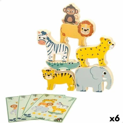 Jogo de Construção + Figuras Woomax Animais 16 Peças 7 x 7 x 1,5 cm (6 Unidades)