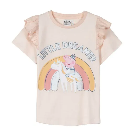 Camisola de Manga Curta Infantil Peppa Pig Rosa Claro