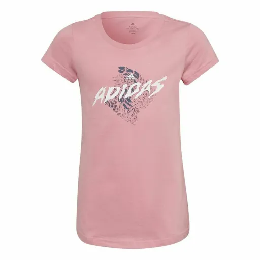 Camisola de Manga Curta Infantil Adidas  Graphic  Cor de Rosa