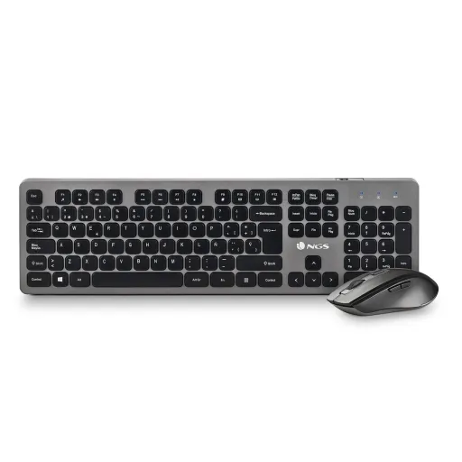 Teclado e Rato Sem Fios NGS Qwerty Espanhol Preto/Prateado