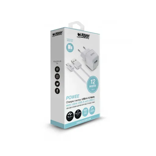 Carregador de Parede + Cabo USB-C Urban Factory PSC25UF Branco 12 W