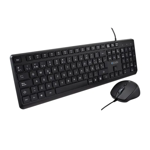 Teclado e Rato V7 CKU350ES Preto Qwerty Espanhol