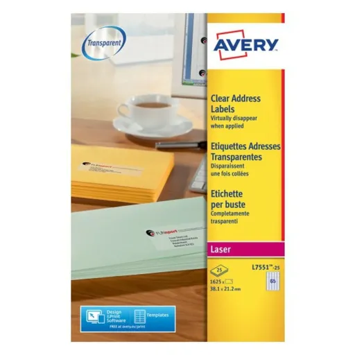 Etiquetas Adesivas Avery Transparente 210 x 297 mm 38,1 x 21,2 mm