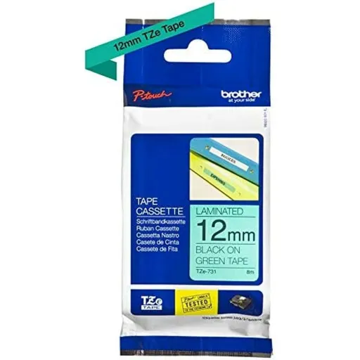 Cinta Laminada para Máquinas Rotuladoras Brother TZE-731 Preto/Verde 12 mm