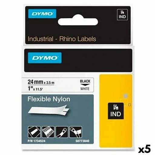 Cinta Laminada para Máquinas Rotuladoras Dymo Rhino Preto Branco (5 Unidades)