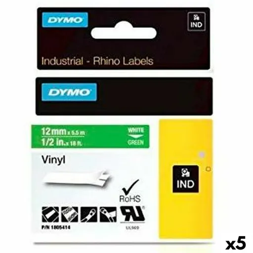 Cinta Laminada para Máquinas Rotuladoras Rhino Dymo ID1-12 12 x 5,5 mm Branco Verde Etiqueta Autoadesivas (5 Unidades)