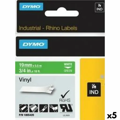 Cinta Laminada para Máquinas Rotuladoras Rhino Dymo ID1-19 19 x 5,5 mm Branco Verde Etiqueta Autoadesivas (5 Unidades)