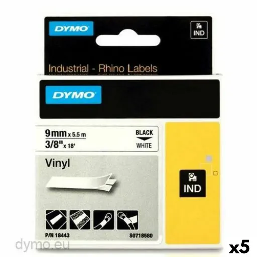 Cinta Laminada para Máquinas Rotuladoras Rhino Dymo ID1-9 Branco Preto 9 x 5,5 mm Etiqueta (5 Unidades)