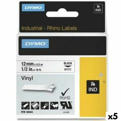 Cinta Laminada para Máquinas Rotuladoras Rhino Dymo ID1-12 12 x 5,5 mm Preto Branco Etiqueta Autoadesivas (5 Unidades)