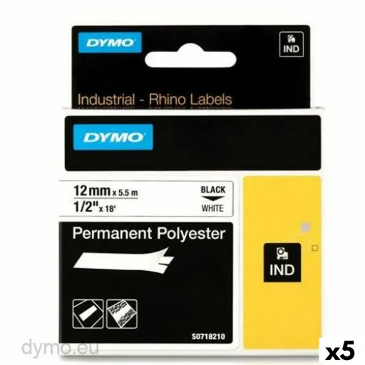 Cinta Laminada para Máquinas Rotuladoras Rhino Dymo ID1-12 12 x 5,5 mm Preto Branco Autoadesivas (5 Unidades)