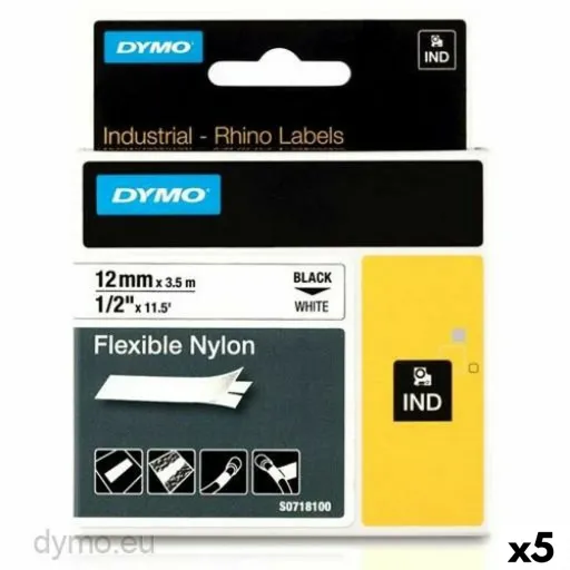 Cinta Laminada para Máquinas Rotuladoras Rhino Dymo ID1-12 12 x 3,5 mm Preto Branco Autoadesivas (5 Unidades)