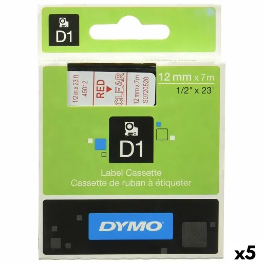 Cinta Laminada para Máquinas Rotuladoras Dymo D1 45012 12 mm LabelManager™ Transparente Vermelho Preto (5 Unidades)