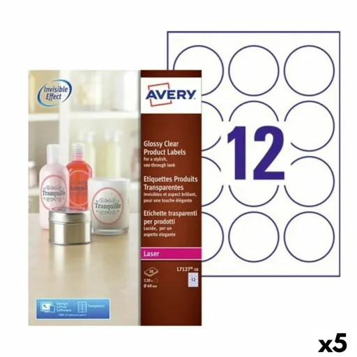 Etiquetas para Impressora Avery Transparente Redondo 10 Folhas ø 60 mm (5 Unidades)