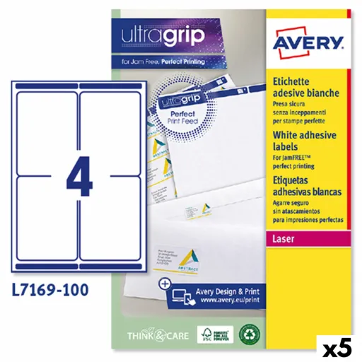 Etiquetas para Impressora Avery L7169 Branco 100 Folhas 99,1 x 139 mm (5 Unidades)