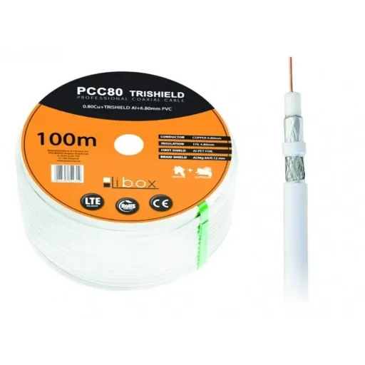 Cabo Coaxial Antena TV Libox PCC80 Branco 100 m