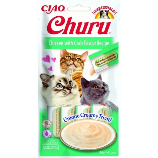 Lanche para Gato Inaba Churu 4 x 14 g Caranguejo Frango