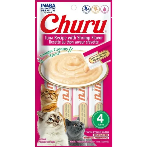 Lanche para Gato Inaba Churu 4 x 14 g Gambas Atum