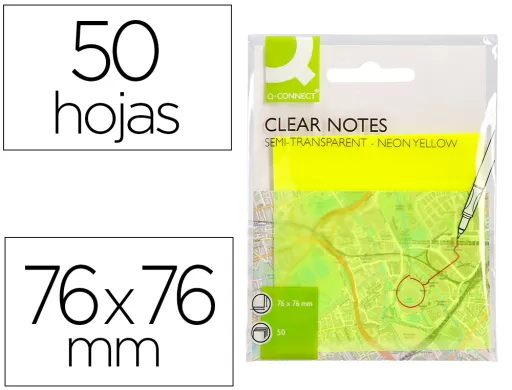 Bloco de Notas Adesivas q-Connect Removiveis Plastico Translucido Amarelo Neon com 50 Folhas 76x76 mm