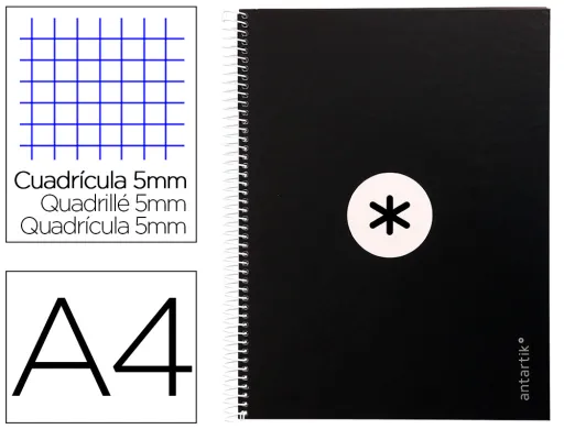 Caderno Espiral A4 Micro Antartik Capa Forrada 80f 90 gr Quadricula 5mm 1 Banda 4 Furos Cor Preto