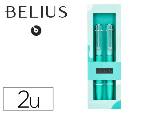 Esferográfica Belius Bari Set com 2 Esferográficas Cor Celeste Ponta 1 mm Tinta Azul em Caixa de Oferta