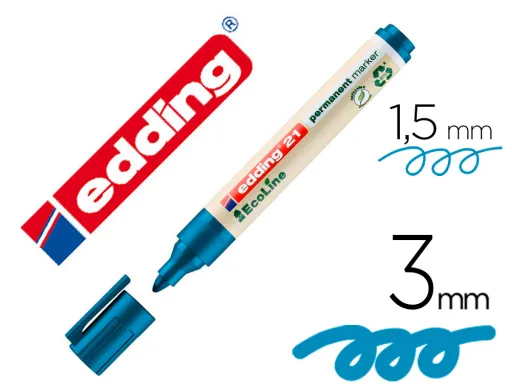 Marcador Edding 21 Marcador Permanente Ecoline 90% Reciclado Cor Azul Ponta Redonda 1,5-3 mm Recarregavel