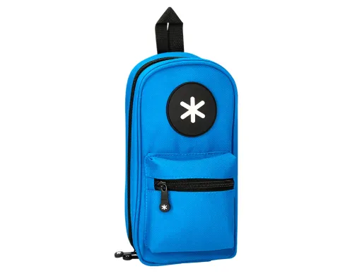 Estojo Escolar Antartik Forma de Mochila com Bolso e 4 Departamentos Cor Azul 230x50x120 mm