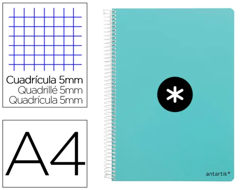 Caderno Espiral A4 Antartik Capa Dura 80f 100 gr Quadricula 5mm Cor Menta