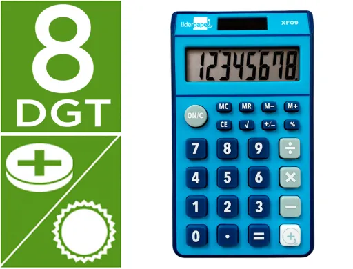 Calculadora de Bolso Xf09 8 Digitos Solar e Pilhas Cor Azul 115x65x8 mm