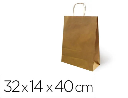 Bolsa de Papel Basika Kraft Reciclada Asa Retorcida Lisa Natural Formato \"l\" 320x140x400 mm