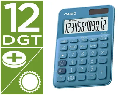 Calculadora Casio ms-20uc-bu Secretária 12 Digitos Tax +/- Cor Azul