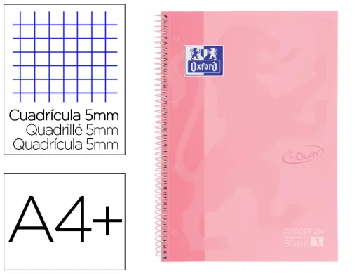 Caderno Espiral Oxford Ebook 1 School Touch Te Din A4+ 80 Folhas Quadricula 5 mm com Margem Flamingo Pastel