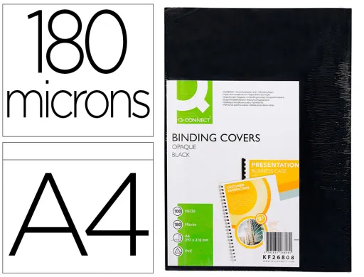 Capa de Encadernação Q-Connect Pvc Din A4 Opaca Preta 200 Microns Pack de 100 Unidades