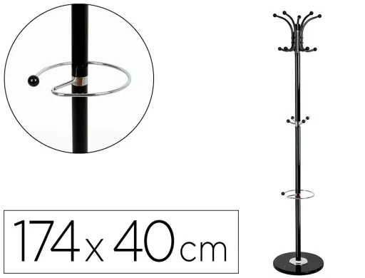 Cabide q-Connect Metalico Preto de pe 10 Suportes e Porta Guarda Chuvas 174x40 cm