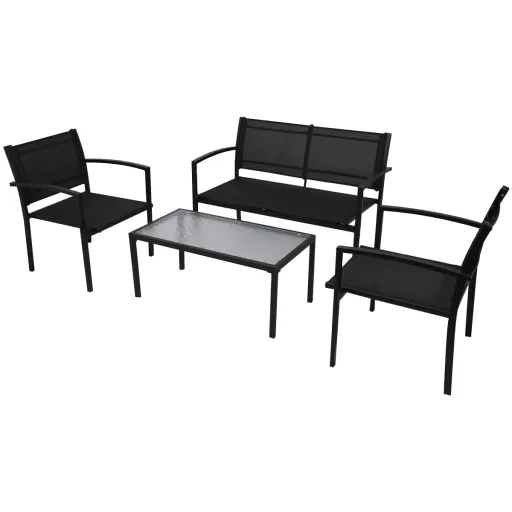 Conjunto Lounge para Jardim Textilene Preto (4 pcs)