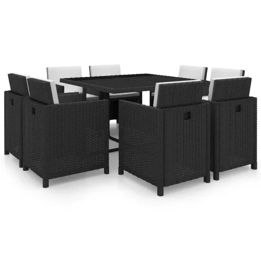 Conjunto Jantar Exterior com Almofadões Vime PE Preto (9 pcs)